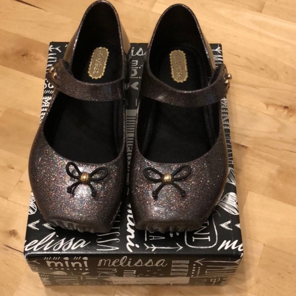 Mini Melissa Black Glitter Ballet Flats - Picture 2 of 2